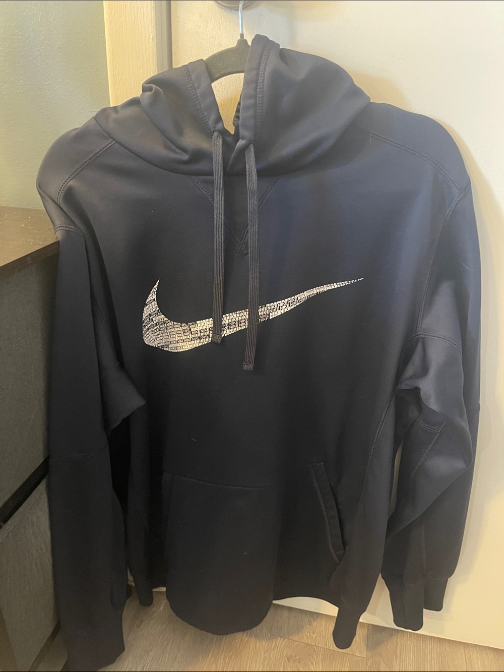 Nike Men’s Black Crewneck Hoodie with Silver Swoosh